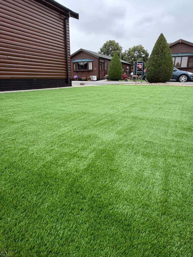 Close-up of dense, natural-looking artificial grass installed by landscape gardeners in Lincoln UK